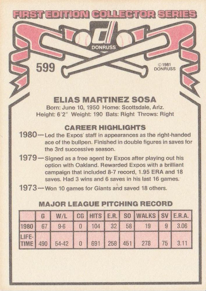 Elias Sosa  baseball card collectible - Main Image 2