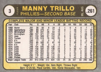 Manny Trillo  baseball card collectible - Main Image 2