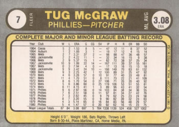 Tug McGraw  baseball card collectible - Main Image 2