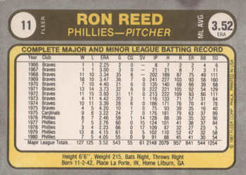 Ron Reed  baseball card collectible - Main Image 2