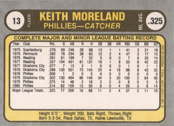 Keith Moreland  baseball card collectible - Main Image 2