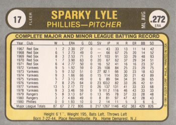 Sparky Lyle  baseball card collectible - Main Image 2