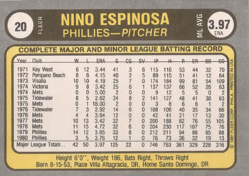 Nino Espinosa  baseball card collectible - Main Image 2