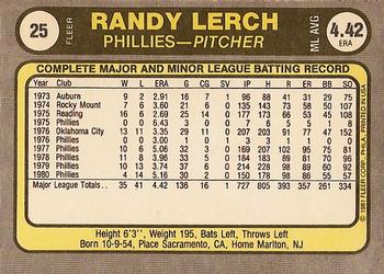Randy Lerch  baseball card collectible - Main Image 2
