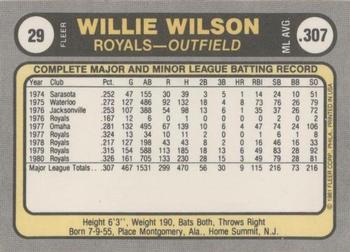Willie Wilson  baseball card collectible - Main Image 2