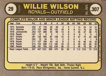 Willie Wilson  baseball card collectible - Main Image 2