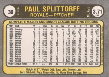 Paul Splittorff  baseball card collectible - Main Image 2