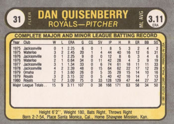 Dan Quisenberry  baseball card collectible - Main Image 2