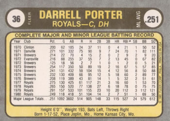 Darrell Porter  baseball card collectible - Main Image 2