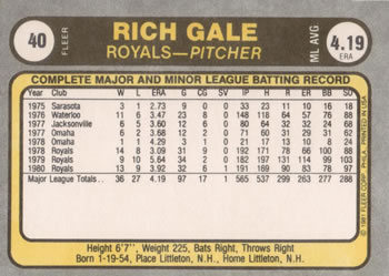 Rich Gale  baseball card collectible - Main Image 2