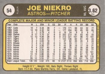 Joe Niekro  baseball card collectible - Main Image 2
