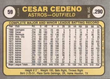 Cesar Cedeno  baseball card collectible - Main Image 2
