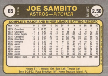 Joe Sambito  baseball card collectible - Main Image 2