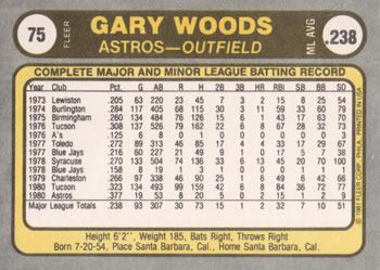 Gary Woods  baseball card collectible - Main Image 2