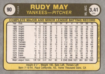 Rudy May  baseball card collectible - Main Image 2