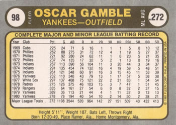 Oscar Gamble  baseball card collectible - Main Image 2