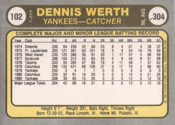 Dennis Werth  baseball card collectible - Main Image 2