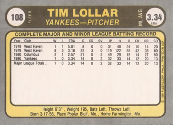 Tim Lollar  baseball card collectible - Main Image 2
