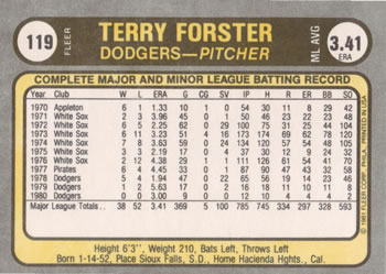 Terry Forster  baseball card collectible - Main Image 2