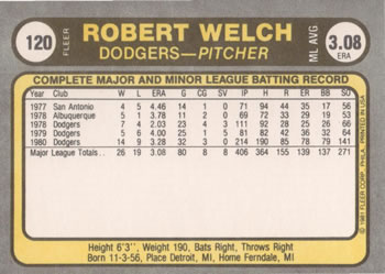 Robert Welch  baseball card collectible - Main Image 2