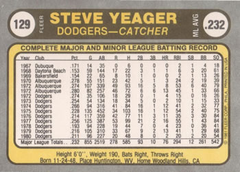Steve Yeager  baseball card collectible - Main Image 2