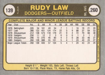 Rudy Law  baseball card collectible - Main Image 2