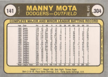 Manny Mota  baseball card collectible - Main Image 2