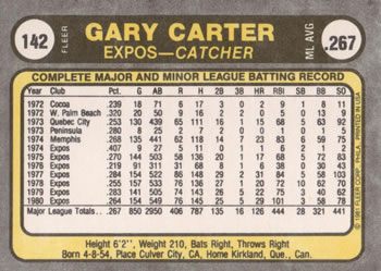 Gary Carter  baseball card collectible - Main Image 2