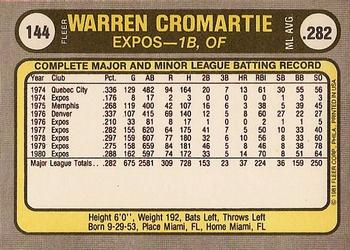 Warren Cromartie  baseball card collectible - Main Image 2