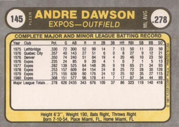 Andre Dawson  baseball card collectible - Main Image 2