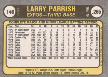 Larry Parrish  baseball card collectible - Main Image 2