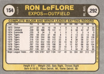 Ron LeFlore  baseball card collectible - Main Image 2