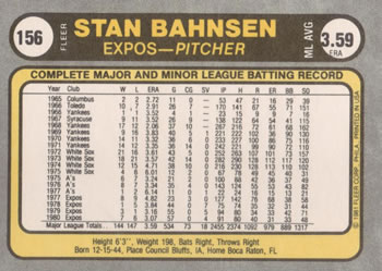 Stan Bahnsen  baseball card collectible - Main Image 2