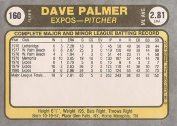 Dave Palmer  baseball card collectible - Main Image 2