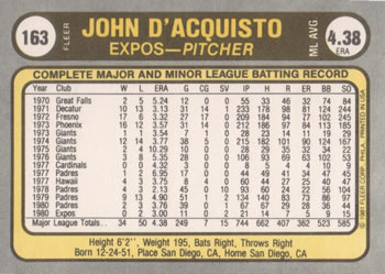 John D’Acquisto  baseball card collectible - Main Image 2