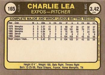 Charlie Lea  baseball card collectible - Main Image 2