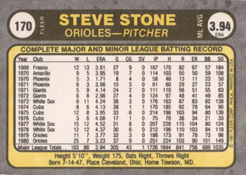 Steve Stone  baseball card collectible - Main Image 2