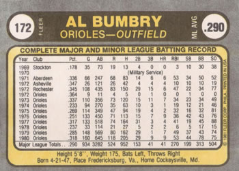 Al Bumbry  baseball card collectible - Main Image 2