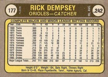 Rick Dempsey  baseball card collectible - Main Image 2