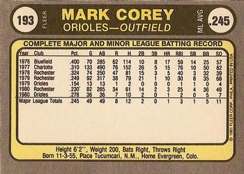 Mark Corey  baseball card collectible - Main Image 2