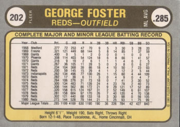 George Foster  baseball card collectible - Main Image 2
