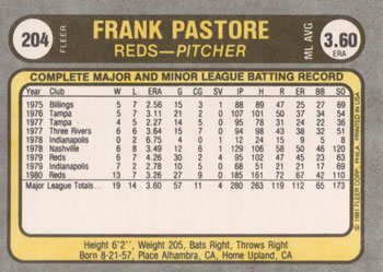 Frank Pastore  baseball card collectible - Main Image 2