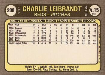 Charlie Leibrandt  baseball card collectible - Main Image 2