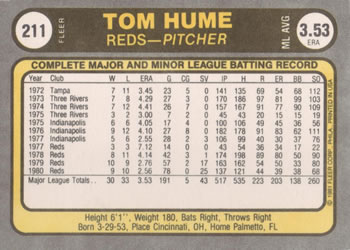 Tom Hume  baseball card collectible - Main Image 2