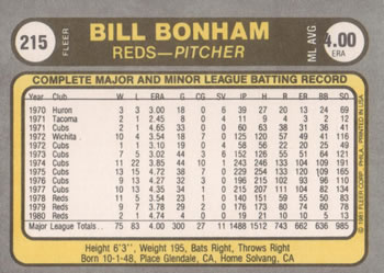 Bill Bonham  baseball card collectible - Main Image 2