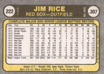 Jim Rice  baseball card collectible - Main Image 2