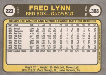 Fred Lynn  baseball card collectible - Main Image 2