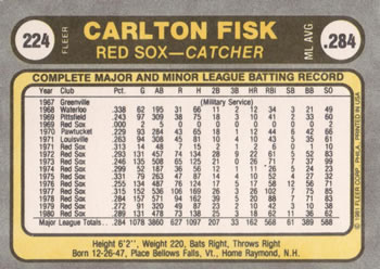Carlton Fisk  baseball card collectible - Main Image 2