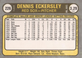 Dennis Eckersley  baseball card collectible - Main Image 2