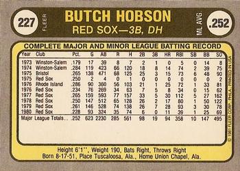Butch Hobson  baseball card collectible - Main Image 2